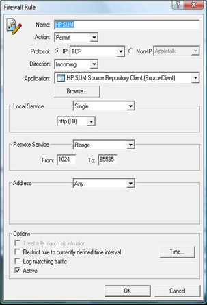 Firewall Rule screen